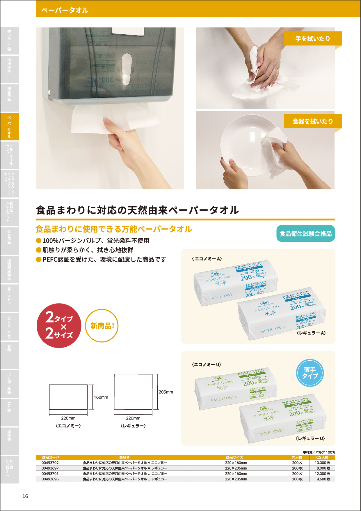 食品まわりに対応の天然由来ペーパータオル